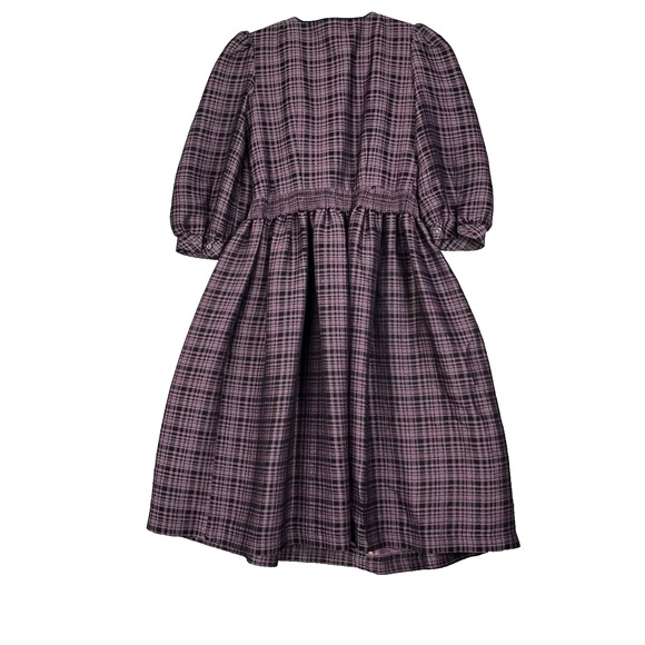 Apron Style Dress Women's Wool Blend Purple Handmade Puff Elbow Sleeve Vtg - Picture 9 of 13